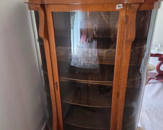 #6	West End Furniture Co. Oak and Rounded Glass w/4 wood shelves (not lighted) - 43x17x61 FIRM	 $175.00 