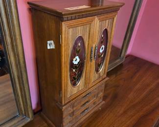 Wood Jewelry Armoire w/2 Glass front Door and 3 drawers - 12x7x21	 $30.00 