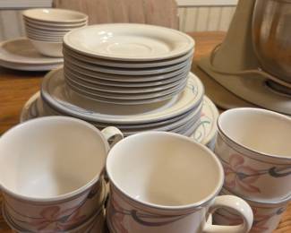 #78	Vintage Lenox Set of Iris on Gray - Mixed Set of China (7 dinner plates, 6 medium plates, 8 small plates, 6 cups)	 $30.00 