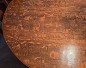 #13	Tiger Oak Wood Round Table w/square Pedestal w/5 chairs (chairs has strap Bottoms)  - 48x30 FIRM	 $250.00 