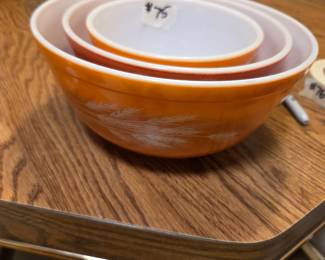 #75	Vintage Pyrex Autumn Harvest  Set of 3 Mixing Bowls in excellent Condition 	 $45.00 