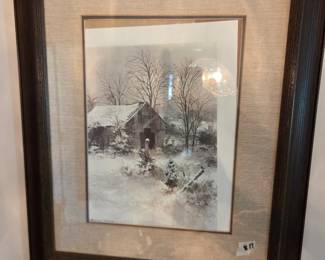 #17	Wood Framed Print of Prarie Barn in Winter - signed by Michael Sloan - 1980 and initialed by Hand - 20x24	 $40.00 