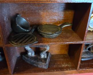 #57	Wood Shadow Box w/Cast Iron Pieces and other figures and trinket Boxes - 21x18x2	 $85.00 