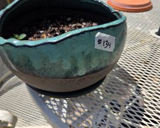 #134	Teal w/Terra cotta Base Flower Pot - w/base 11x8	 $25.00 