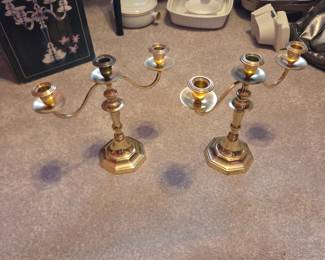 #65	Set of 2 Brass Tri-Candle Holders  - 12" Tall	 $25.00 