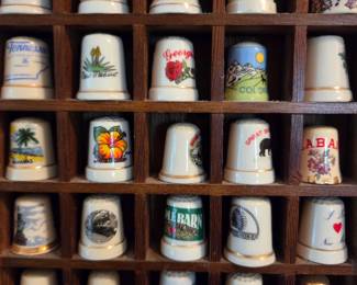 #28	Thimble Collection of 50 thimbles in Wood Shadow Box - 9x16	 $45.00 