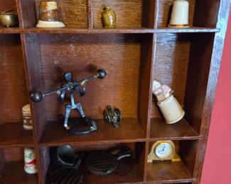 #57	Wood Shadow Box w/Cast Iron Pieces and other figures and trinket Boxes - 21x18x2	 $85.00 