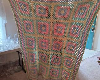 #44	Pink/Green/Yellow Crocheted Baby Blanket - 50x57	 $15.00 