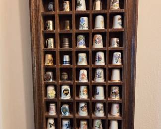 #29	Thimble Collection of 50 thimbles in Wood Shadow Box - 9x16 has some silver and gold real thimbles	 $55.00 