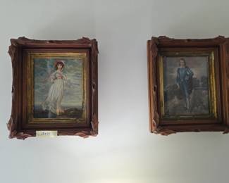 #20	Blue Boy and Girl in Heavy Gilded Wood Frame under Glass - set of 2 - 13x14	 $75.00 