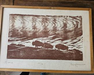 Original woodblock print on muslin by Joan E. Hoffmann.