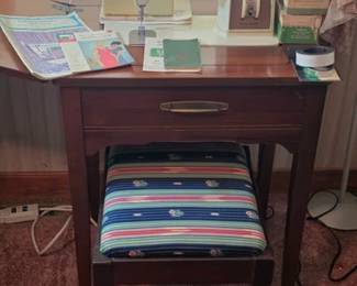 Singer sewing machine, cabinet, bench and accessories