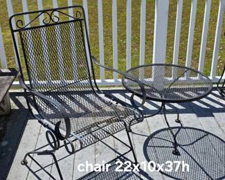 Vintage iron mesh bounce chair and matching round side table
