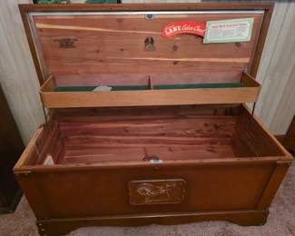 Lane cedar chest with carved design on front