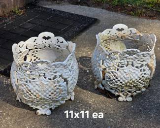 Pair of vintage cast iron planters