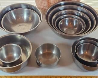 Large assortment of stainless mixing bowls
