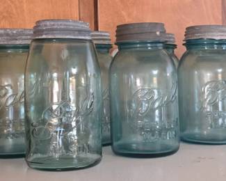 Vintage aqua Ball canning jars