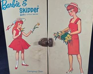 Barbie and Skipper case with vintage Skipper, Ken and other dolls, clothes and accessories