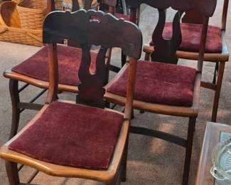 Set of 5 burl veneer antique dining chairs