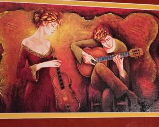 Framed 'Guitar Serenade' by artist Charles Lee with Certificate of Authenticity