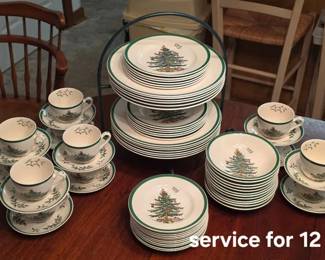 Spode Christmas Tree china set, plus several other lots of various serving pieces and glassware