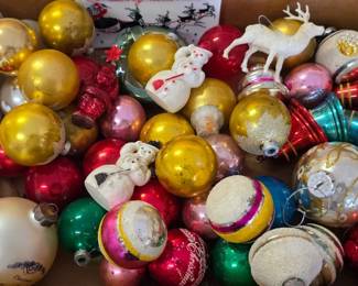 Vintage glass Christmas ornaments and plastic figures