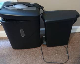 Non working shredder and small plastic garbage can