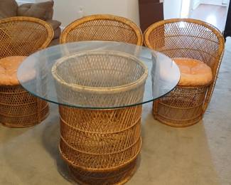 Vintage wicker/rattan breakfast or bistro set with perfect glass top