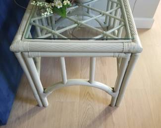 Rattan glass-top end table