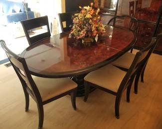 Scene Three by Henredon dining set: dining table; 6 chairs & laef; etageres