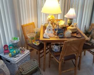 Card table with four chairs; coastal decor