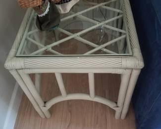 Rattan glass-top end table