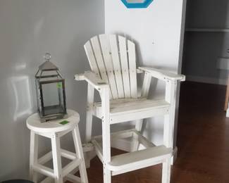 Polywood stool; Polywood high top chair with flag holder