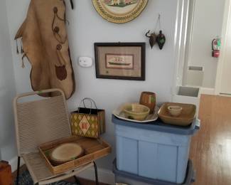 Pottery & decor; Quimper platter; leather chaps