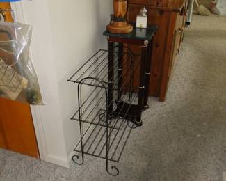 Metal rack, and small table with marble top