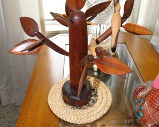 Mid Century Modern hand carved teak tree