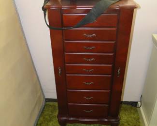 Tall jewelry chest, in a mahogany color