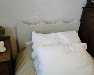 Vintage twin bed, complete with everything that you need, including the bedding