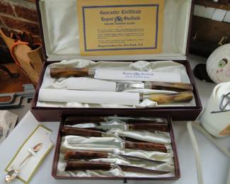 Regent Sheffield, knife set, along with carving knife, and serving fork