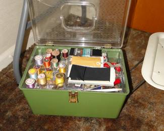 Vintage sewing chest, and sewing items