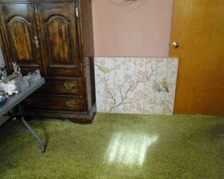 Bird and floral print, on canvas