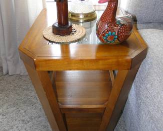 Mid Century Modern hand carved teak tree and vintage hand painted folk art duck