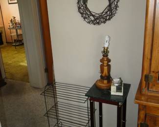 Small side tables, one in metal and one in wood with marble top