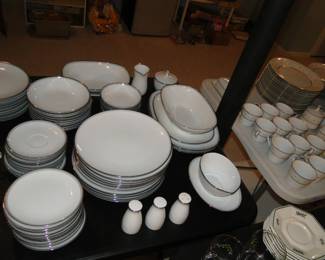 Beautiful china set, white with silver trim, mix and match for any day of the year