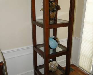 Tall wood and glass display shelf