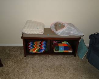 Bench, with quilts and an electric blanket