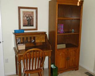 Small desk with matching chair, and small hutch with storage
