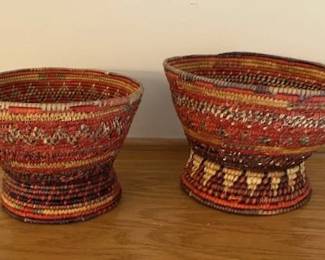 Vintage hand woven raffia baskets from South Yemen.