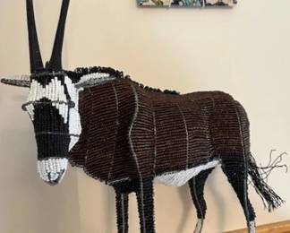 Handcrafted African beaded wire sculpture of a Gemsbok (oryx).