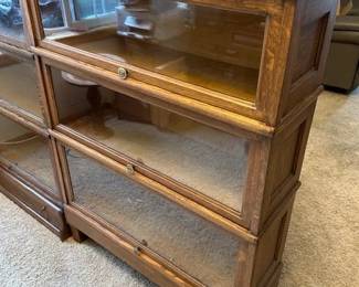 Antique three-stack barrister bookcase by Macey, model 35-B with drawer on the bottom.